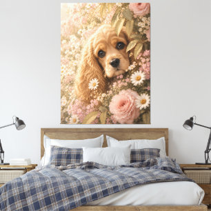 Toile Joli Cocker Spaniel parmi les fleurs