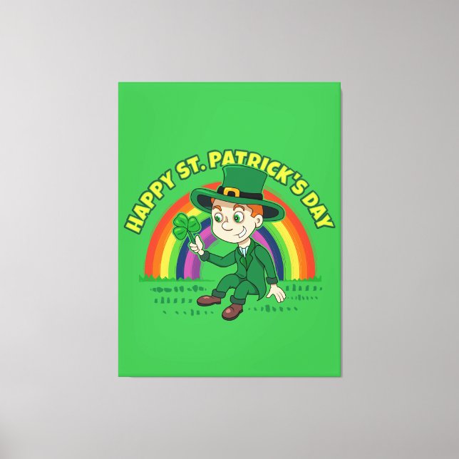Toile Joli dessin animé leprechaun avec shamrock et arc- (Recto)