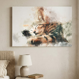Toile Joli et mignon chaton dormant à l'aquarelle