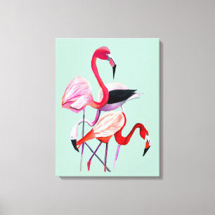 Toile Joli flamant rose sur bleu