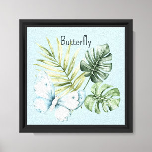 Toile Joli Papillon Bleu Feuilles Vertes Tropicales