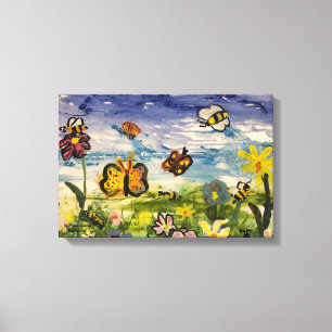 Toile Jolie art pour enfants à l'aquarelle bleus et vert