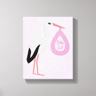 Toile Jolie chatte rose bébé fille Stork