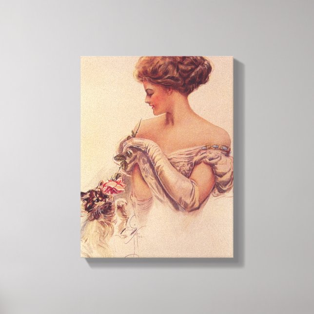Toile Jolie femme tenant un chaton (par Harrison Fisher) (Recto)