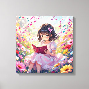 Toile Jolie Fille d'Anime Lisant un Livre