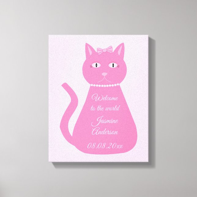 Toile Jolie fille rose chat Décor personnalisé Nursery (Recto)