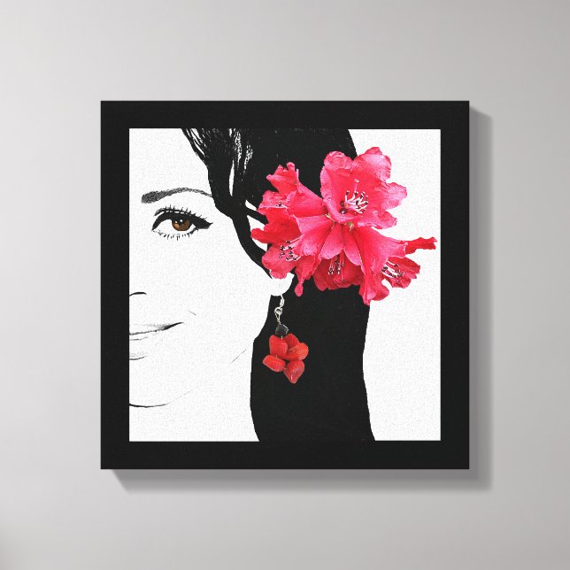 Toile Jolie fille visage de la mode illustration florale (Recto)