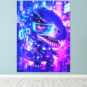 Toile Jolie illustration cyberpunk d'un dinosaure en vil