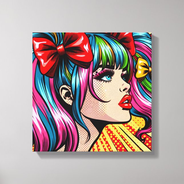 Toile Jolie Pop Art Comic Girl with Bows (Recto)