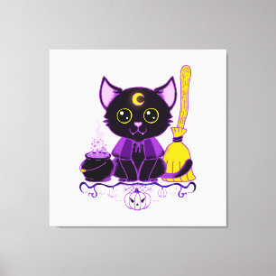 Toile Jolie sorcière de chat noir d'Halloween