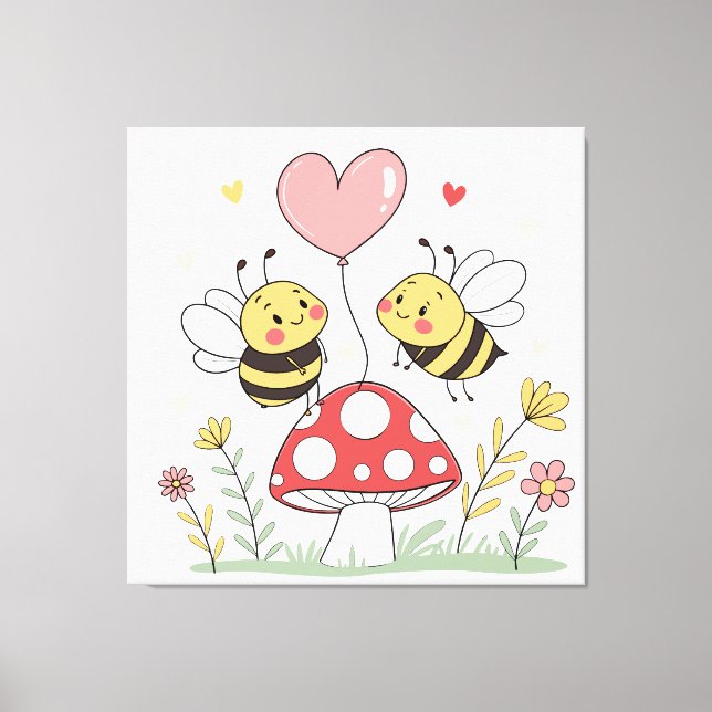 Toile Jolies abeilles de dessin animé avec ballon en for (Recto)