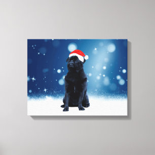Toile Jote Chien Carlin noir Noël Santa Hat Étoiles de n