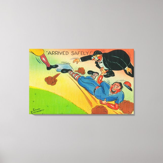 Toile Joueur de baseball glissant vers la base, Arrivée (Recto)