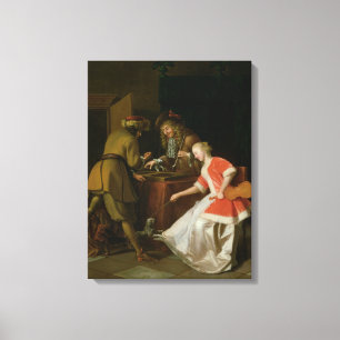 Toile Joueurs de Tric-trac avec Madame et son chien