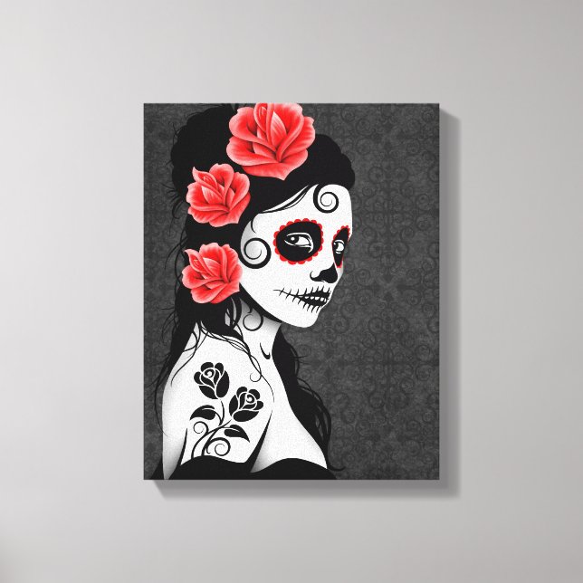 Toile Jour de la fille crâne de sucre mort - gris (Recto)