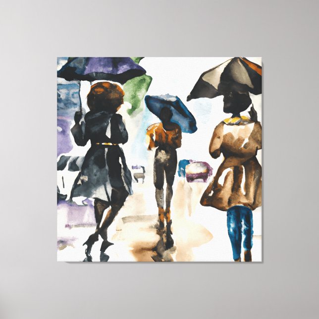 TOILE JOUR DE PLUIE NOIR HOMMES ET FEMMES SOUS UMBRALLAS (Recto)