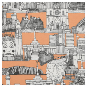 Toile jouy Mandarine Des AUSTRALIENS Stoff