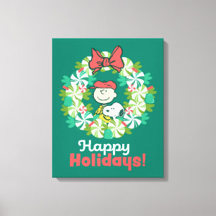 Toile Joyeuses fêtes   Wreath de bonbon de menthe poivré