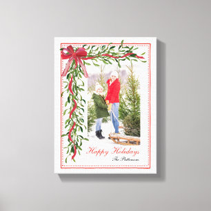 Toile Joyeuses vacances Mistletoe Red Bow Family Photo
