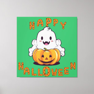 Toile Joyeux fantôme d'Halloween assis sur un citrouille