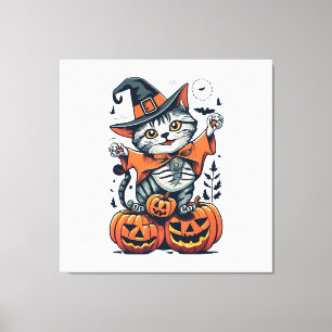 Toile Joyeux Halloween Sorcière Chat