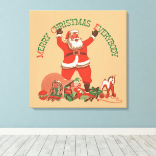Toile Joyeux Noël à tous ! Père Noël vintage