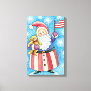 Toile Joyeux Noël, Père Noël patriotique avec drapeau