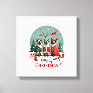 Toile Joyeux Noël Trois Santa Elf Renne Siamois C