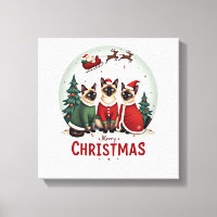Joyeux Noël Trois Santa Elf Renne Siamois C