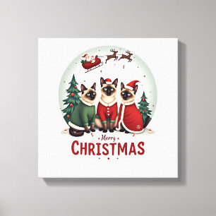 Toile Joyeux Noël Trois Santa Elf Renne Siamois C