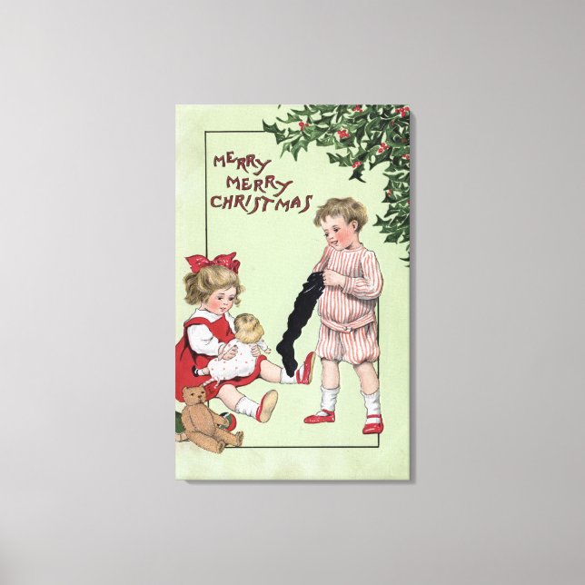 Toile Joyeux NoëlEnfants avec jouets par arbre (Recto)