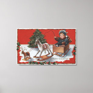 Toile Joyeux NoëlKid dans une motoneige à savon