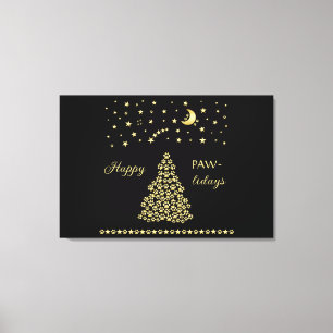 Toile Joyeux Pawlidays, Or brillant Paw sapin de Noël