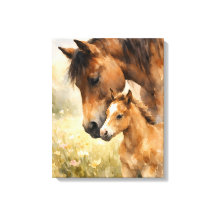 Jument et Poulinau Aquarelle Sous Son Regard Doux 