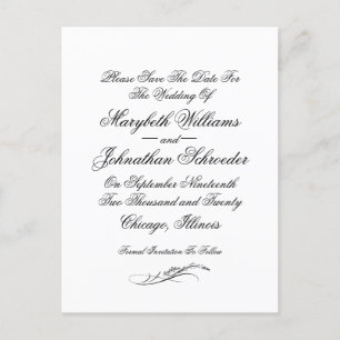 Toile & Kalligrafie Hochzeit Speichern Sie das Dat Einladungspostkarte