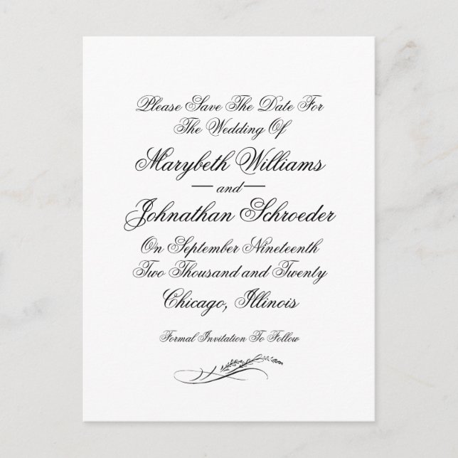 Toile & Kalligrafie Hochzeit Speichern Sie das Dat Einladungspostkarte (Vorderseite)