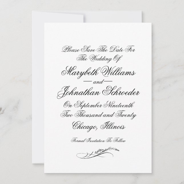Toile & Kalligrafie Hochzeit Speichern Sie die Dat Ankündigung (Vorderseite)