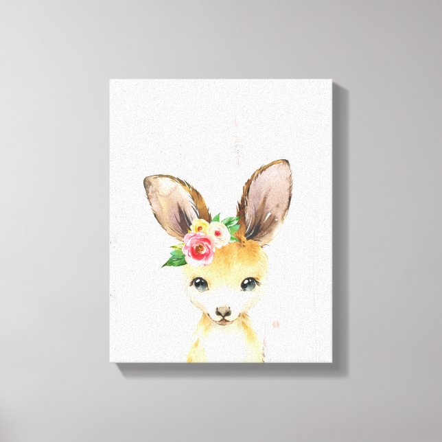 Toile Kangourou Australien Bébé Fleurs Aquarelle Animaux (Recto)