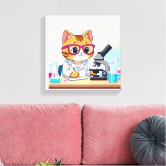 Toile Kawaii Scientist Cat – Cute Cartoon Lab Canvas Art