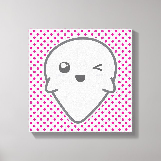 Toile Kawaii Winking Ghost Wrapped Canvas (Recto)