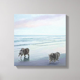 Toile Keeshonds at the Seashore Peinture Dog Art