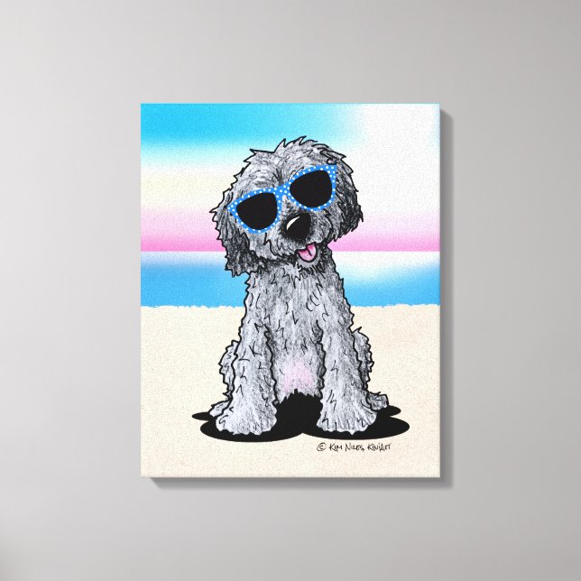 Toile KiniArt Black Doodle Dog Beach (Recto)