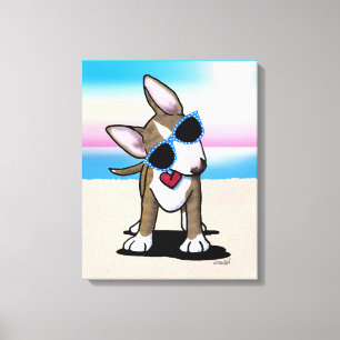 Toile KiniArt Brindle Bull Terrier Dog Beach Canvas Prin