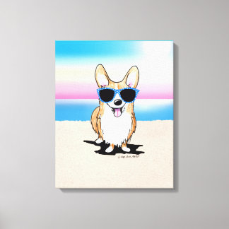 Toile KiniArt Corgi Plage de chiens