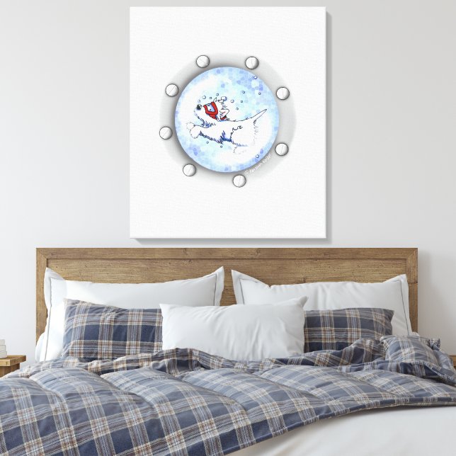 Toile KiniArt Diving Westie Terrier Porthole (Insitu(Chambre))