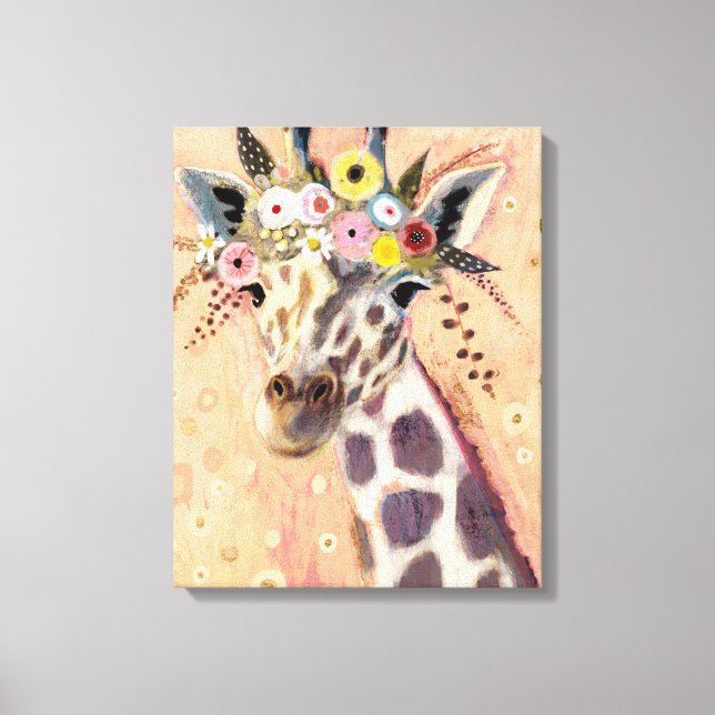 Toile Klimt Giraffe | Orné De Fleurs (Recto)
