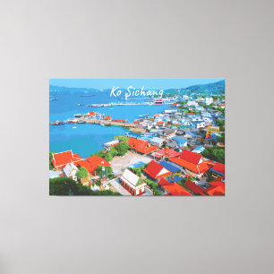 Toile Ko Sichang, Thaïlande - Vue animée du port