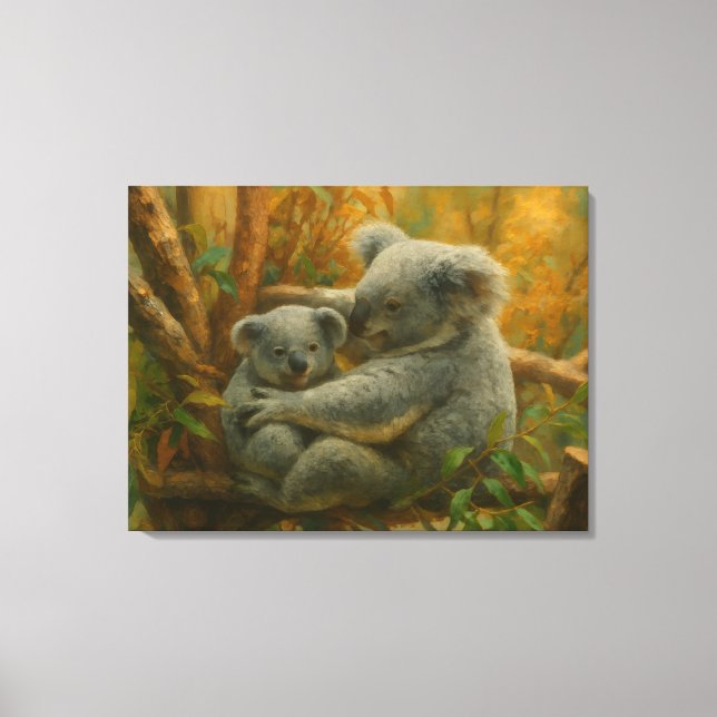 Toile Koala Mother et Joey dans la canopée d'automne (Recto)