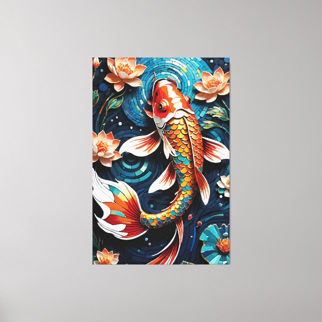 Toile Koi vibrant et de belles fleurs scène aquatique (Recto)