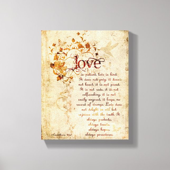 Toile KRW Love est Patient Corinthians Bible Citation Ar (Recto)
